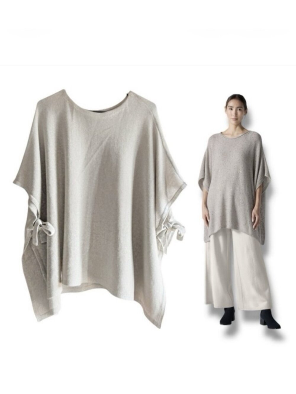 Eileen Fisher Organic Linen Melange Poncho Women’s sz Large/Medium Beige
